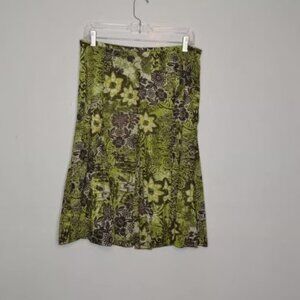 Tribal Women's 10 Green A-Line Floral Abstract Pattern Midi Flowy Skirt